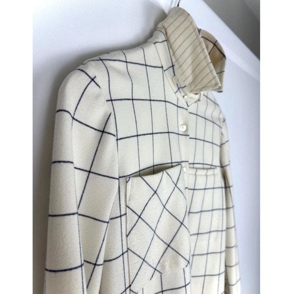Derek Lam 10 Crosby Plaid Shirt Jacket in Beige • Navy Blue Grid Check • M - Picture 5 of 10